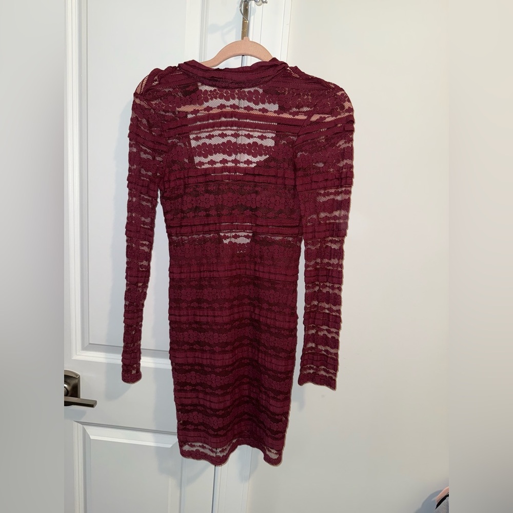 Lush Burgundy Long Sleeve Lace Dress